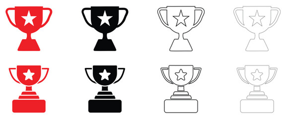 trophy champion cup icon vector, award winner cup symbol vector, silhouette and line art illustration