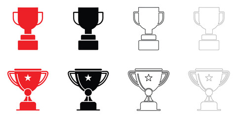 trophy champion cup icon vector, award winner cup symbol vector, silhouette and line art illustration