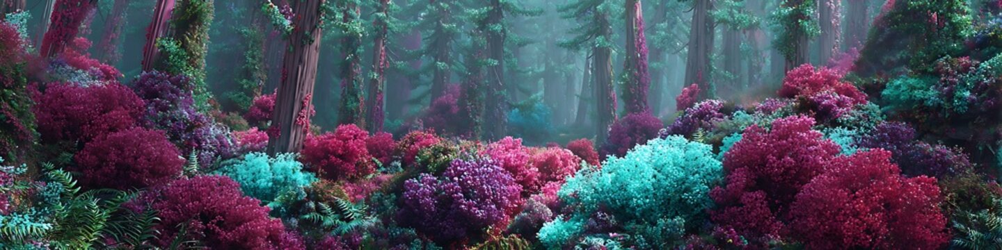 Lucid dream forest with teal and magenta synthetic flora