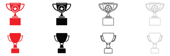 trophy champion cup icon vector, award winner cup symbol vector, silhouette and line art illustration