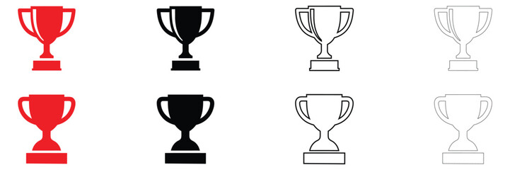 trophy champion cup icon vector, award winner cup symbol vector, silhouette and line art illustration