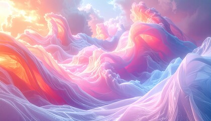 Fototapeta premium Dreamy Pastel Waves - An Abstract Landscape of Color and Light.