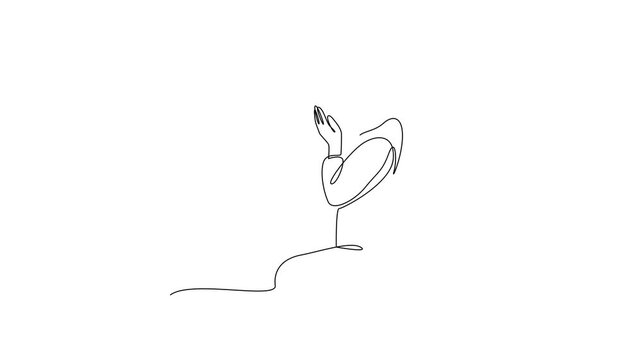 a woman praying devoutly. Activity in Ramdhan Concept. Single line draw design Video 4k. Footage graphic illustration