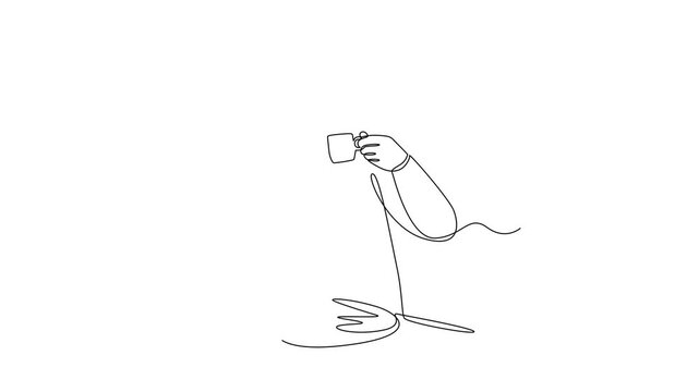 Drinking Water At Iftar. Activity in Ramdhan Concept. Single line draw design Video 4k. Footage graphic illustration