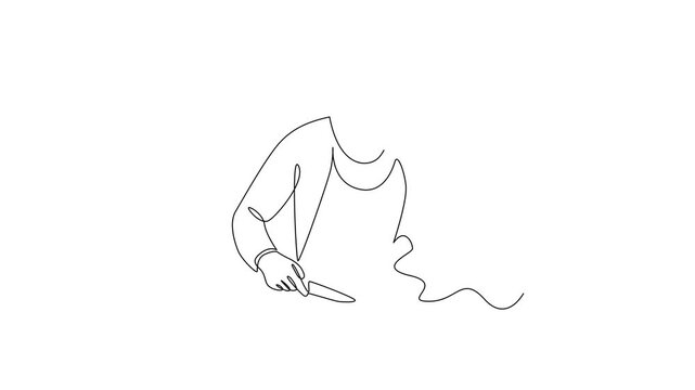 Cooking Ramadan Meal. Activity in Ramdhan Concept. Single line draw design Video 4k. Footage graphic illustration