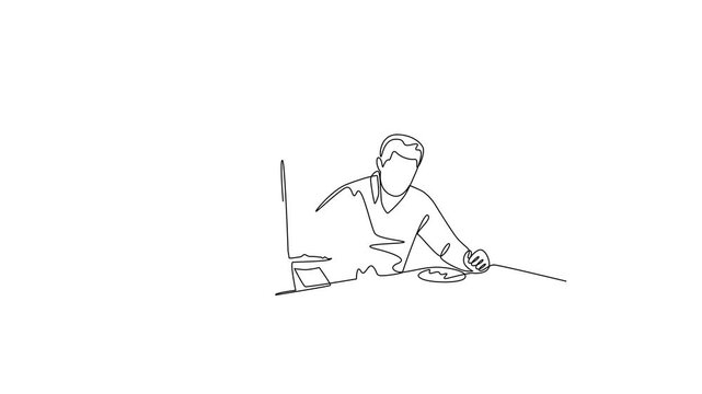 Family Preparing Iftar. Activity in Ramdhan Concept. Single line draw design Video 4k. Footage graphic illustration