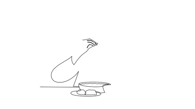 Eating Iftar Meal Together. Activity in Ramdhan Concept. Single line draw design Video 4k. Footage graphic illustration