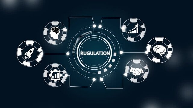 Futuristic neon regulation concept with glowing blue circular geometric design elements