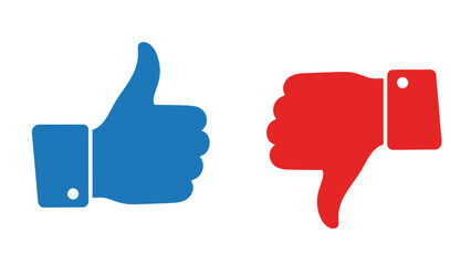 A blue thumbs-up symbol is shown next to a red thumbs-down symbol.