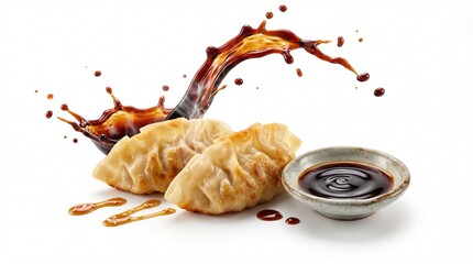 Delicious Gyoza with Soy Sauce Splash: A Culinary Delight.