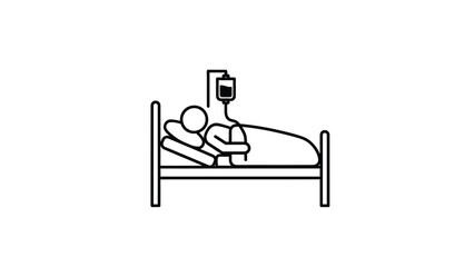 A person lies in a hospital bed with an intravenous drip.