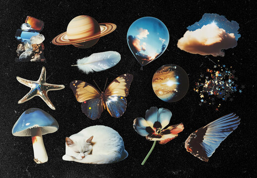 Celestial Collage With Diverse Elements Design Set