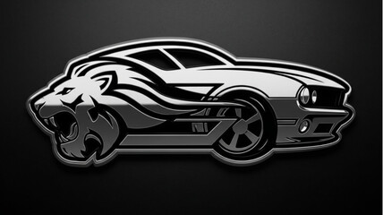 Stylized Tiger Head Integrated With Classic Muscle Car Silhouette.