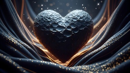 Valentine's day cosmic heart art with glowing strips and space background