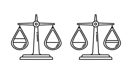 Two simple line drawing balance scales are shown side by side.