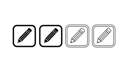 Four editable icons featuring pencils in square frames on a white background.