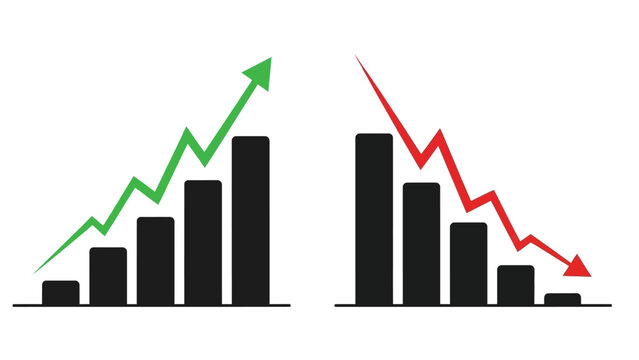 Two contrasting bar charts show upward and downward trends with arrow indicators.