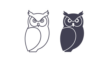 Minimalist vector graphic showcasing two distinct styles of a stylized owl design suitable for modern logo creation or educational materials