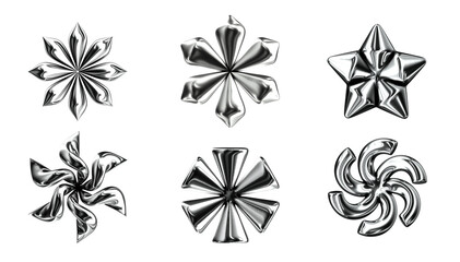 Abstract metallic geometric shapes set, futuristic glossy 3D elements.