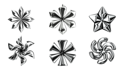 Abstract metallic geometric shapes set, futuristic glossy 3D elements.