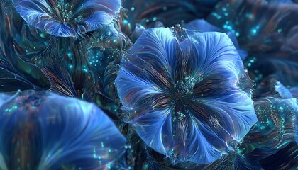 Luminous flower fields with cybernetic veins and mirrored petals