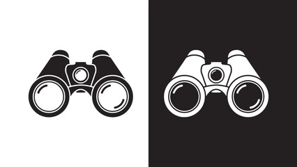 A pair of binoculars is shown in both black and white versions.