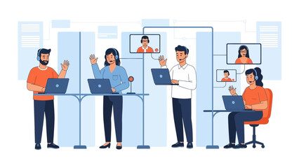 Obraz premium Remote Team Collaboration: Diverse People in Virtual Meeting