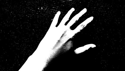 An abstract grunge composition featuring a transparent left hand with vintage retro textures.