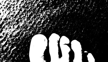 An abstract grunge artwork featuring a transparent right foot with vintage retro aesthetic and distressed textures.