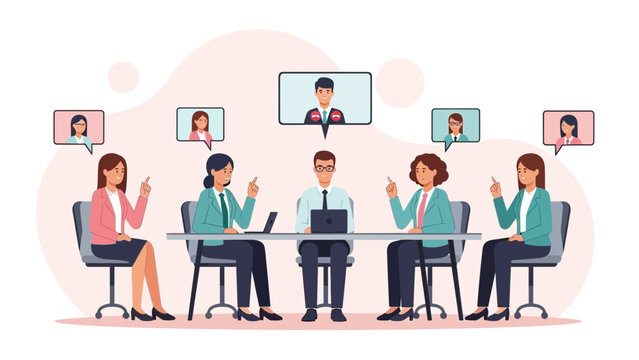 Remote Team Meeting: Diverse colleagues connect via video conference for collaboration