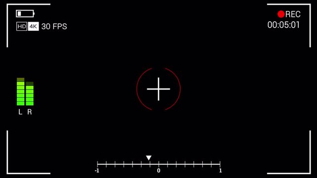 Camera DSLR Viewfinder HUD Square Recording Overlay Alpha Channel White Corner Frame Circular Crosshair Audio Meter Gyro Level Rec Timer HD 4K Transparent Background