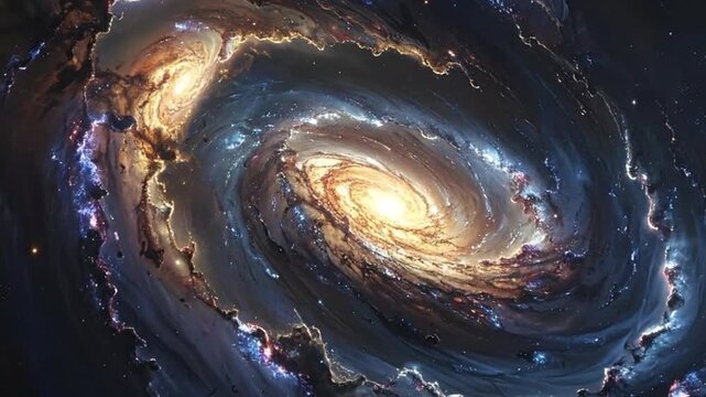 Vibrant spiral with swirling arms of stars and cosmic dust.