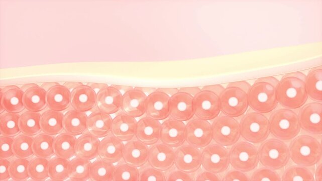 Microscopic 3d animation showing skin regeneration and cellular activity improving hydration and dermal resilience