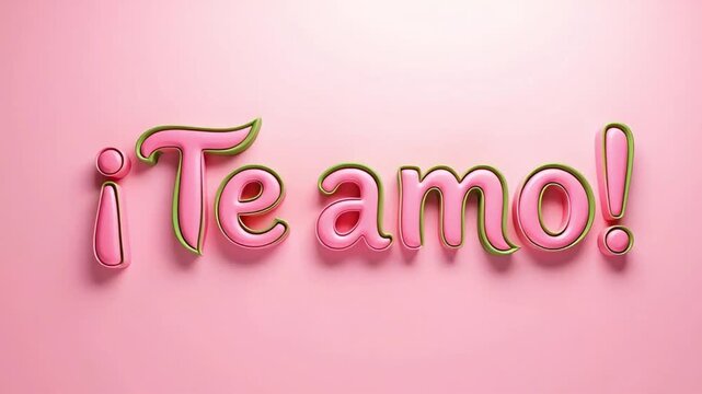 romantic declaration of love in spanish language te amo with pink tulips moving across the frame revealing 3d letters on soft pink background for special celebration