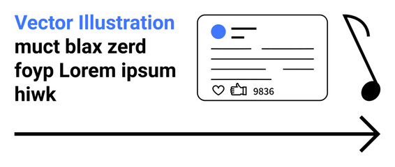 Obraz premium Social media design, digital content, music streaming, online interaction, user engagement, analytics. A post layout with text, music symbol and arrow. Social media design and digital content