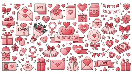 Valentine's day celebration with hearts gifts and love symbols
