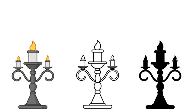 Three different candelabra designs with varying candle styles and colors
