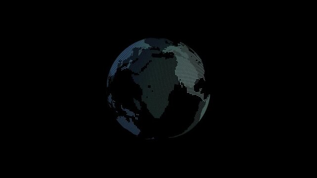 Spinning blue virtual dotted digital globe isolated on black background as a decorative element