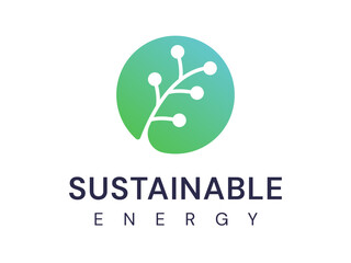 Sustainable Energy logo vector illustration design with Digital Eco Leaf overlapping in circle smart Green energy technology concept for renewable energy, ui, AI Technology, clean energy, website.
