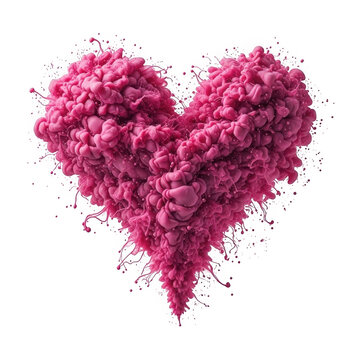 A captivating heart shape formed by vibrant pink paint exploding in liquid isolated on transparent background