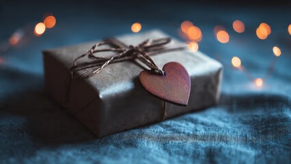 Wrapped gift with heart and string