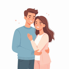 A young couple embracing and smiling together in a tender moment of affection and love