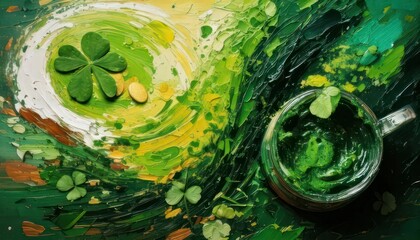 St. Patricks Day Green Drink and Clover Art - A Festive Celebration.