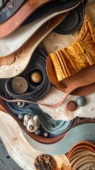 Abstract, layered composition of textures and colors, swirling