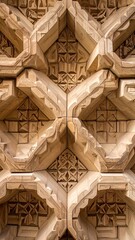 Intricate, geometric carved stone detail, symmetrical and textured
