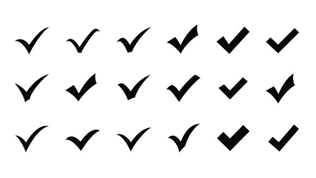 Collection of various black check mark symbols in different styles, ideal for design and checkmark elements
