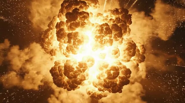 Dramatic explosion with bright light and fiery particles, creating a powerful visual effect.