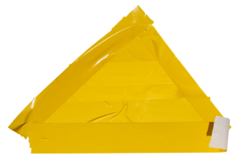 yellow tape forming a triangle shape, isolated on transparent background, studio shot, abstract concept.