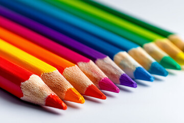 Obraz premium Neatly arranged colored pencils with bright tones representing creativity, education, and visual expression.