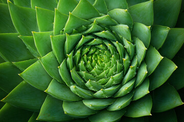 Fototapeta premium Close-up of green succulent plant with natural symmetry and texture, ideal for nature, wellness, and background concepts